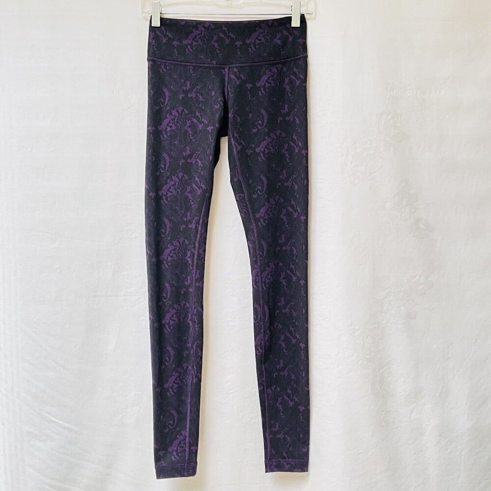 Lululemon Leggings Women 4 Purple Floral Activewear Athletic Yoga Travel Gym